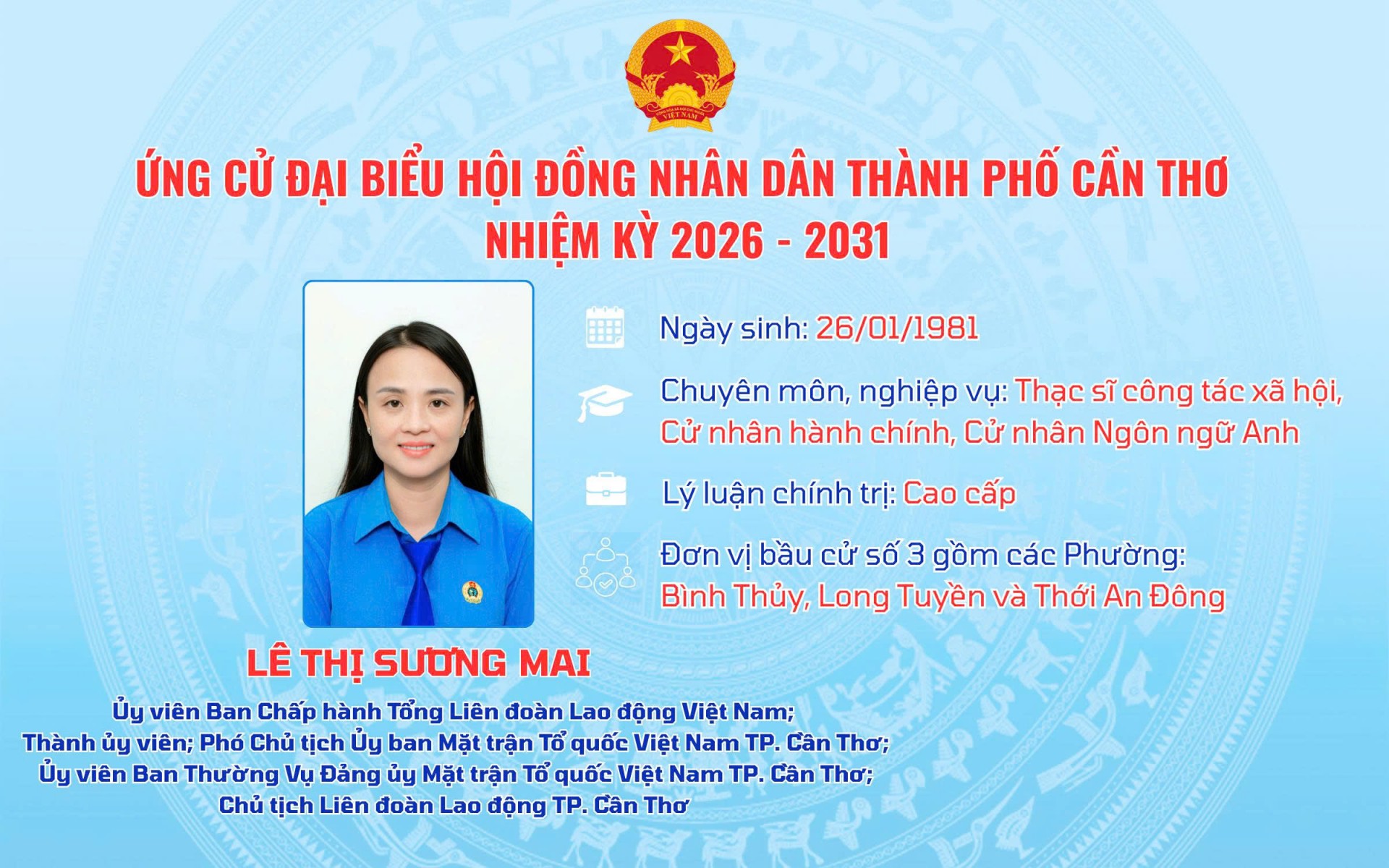 Công đoàn Cần Thơ giới thiệu danh sách ứng cử Đại biểu Hội đồng nhân dân thành phố Cần Thơ nhiệm kỳ 2026 - 2031 