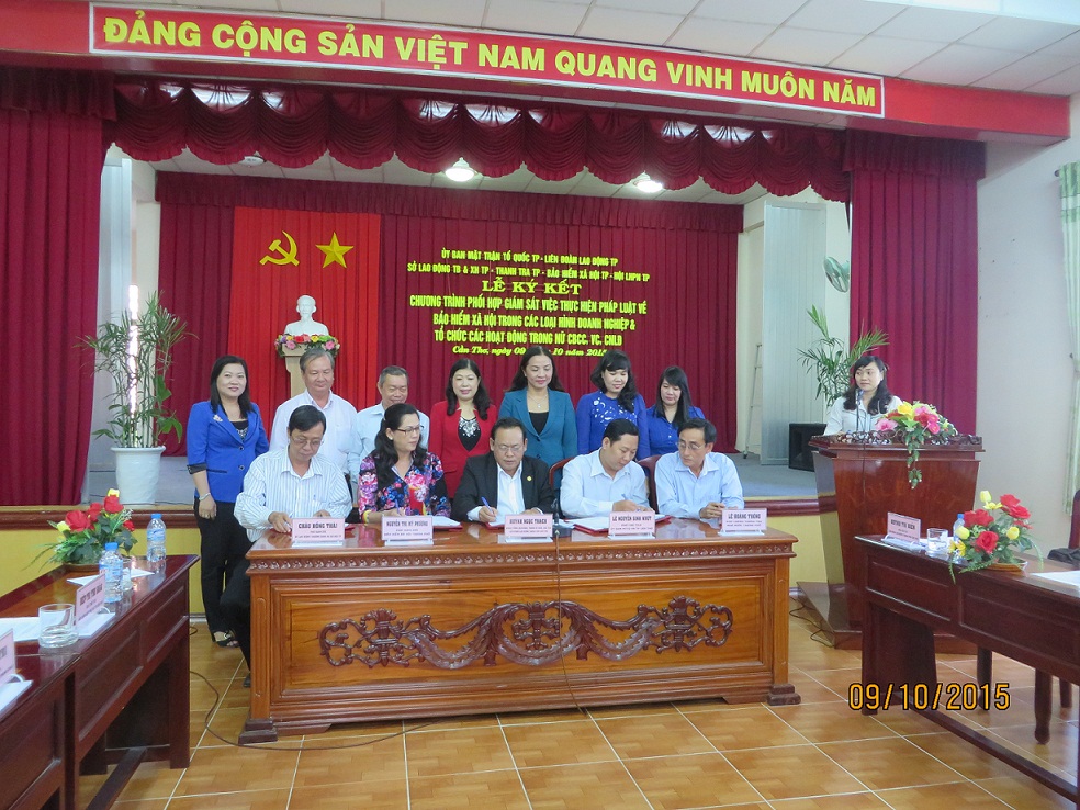 Liên đoàn Lao động thành phố Cần Thơ tổ chức Hội nghị ký kết Chương trình phối hợp giữa Liên đoàn Lao động thành phố với Ủy ban Mặt trận Tổ quốc, Thanh tra thành phố, Bảo hiểm xã hội thành phố, Sở Lao động TB&XH và Hội Liên hiệp Phụ nữ thành phố Cần Thơ  